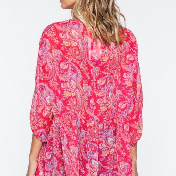Everly Boho Paisley Print Hi-Low Chiffon Tunic - Picture 2 of 3